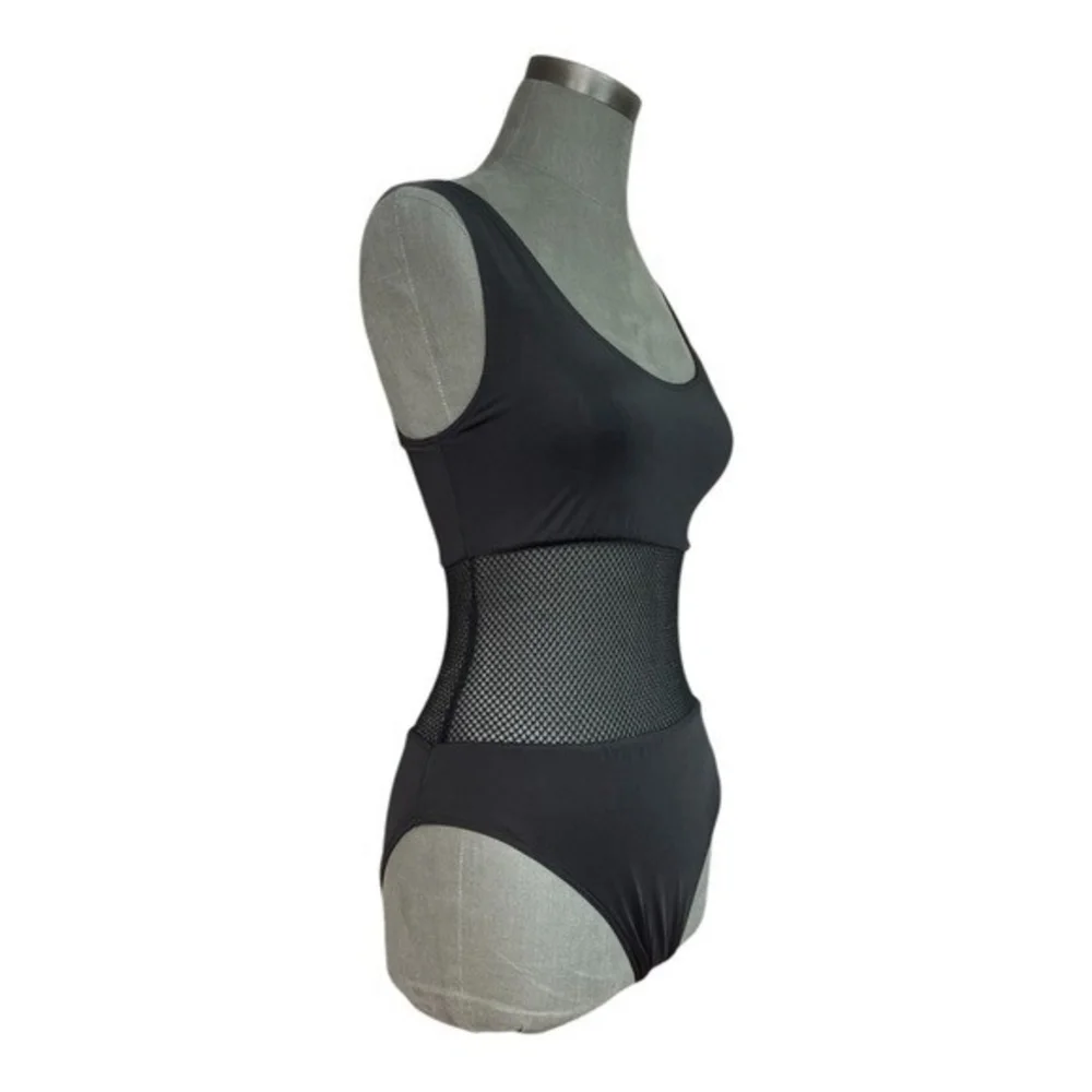 Fashion Nova Waisted Swimsuit L Black One Piece Bathing Suit Bodysuit NWT